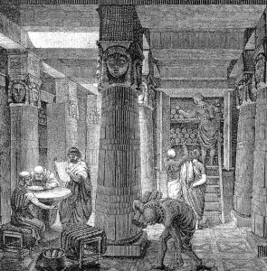 Nineteenth-century artistic rendering of the Library of Alexandria by the German artist O. Von Corven.